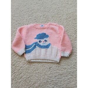 Vintage Nan~Knits Little Girls Snowman Sweater 18 Months